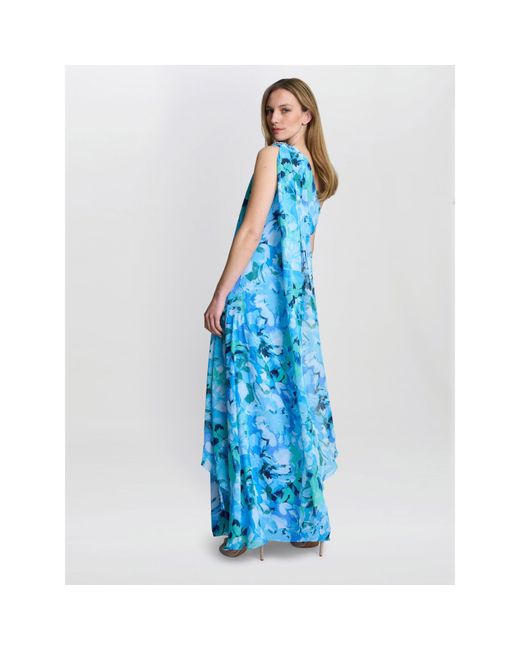 Gina Bacconi Blue Amelie Printed Chiffon Maxi Dress