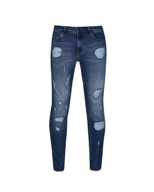 NO.91 Blue Panel Distressed Jeans for men