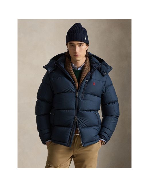 Polo Ralph Lauren Blue El Cap Water Resistant Duck Down Detachable Hood Short Puffer Jacket for men