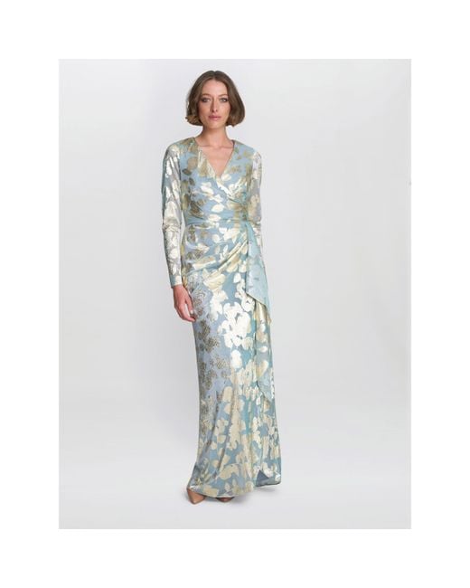 Gina Bacconi Blue Kamala Foil Maxi Dress