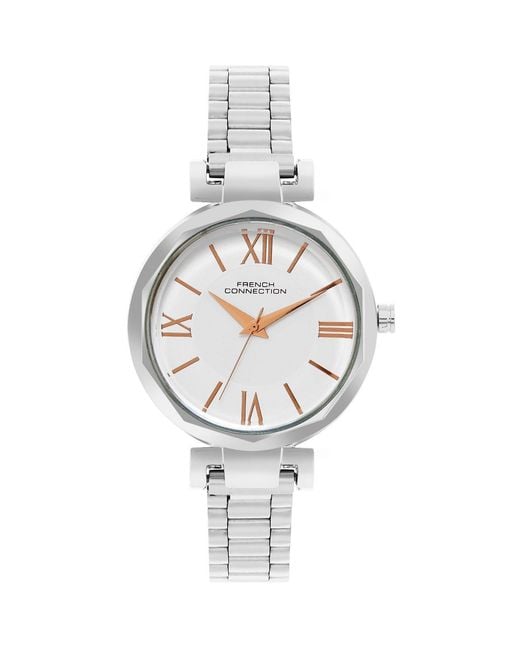 French Connection Metallic Case Round Shape Strap Quartz Watch