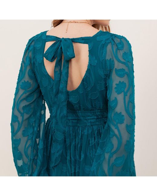 Lovedrobe Blue Floral Burnout Tie-Back Maxi Dress With Asymmetric Split Hem