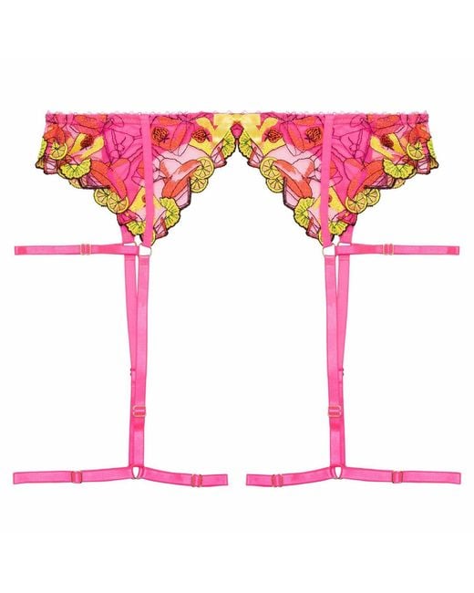 Playful Promises Red Magda Neon Cocktail Embroidery Suspender Belt