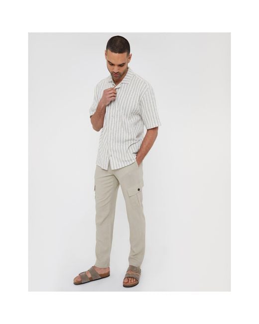 Threadbare Natural Linen Cargo Trousers for men