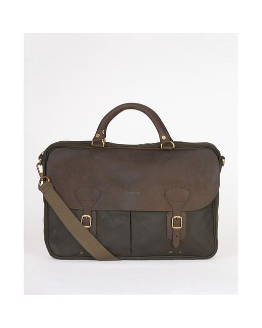 Barbour Brown Wax Leather Briefcase for men