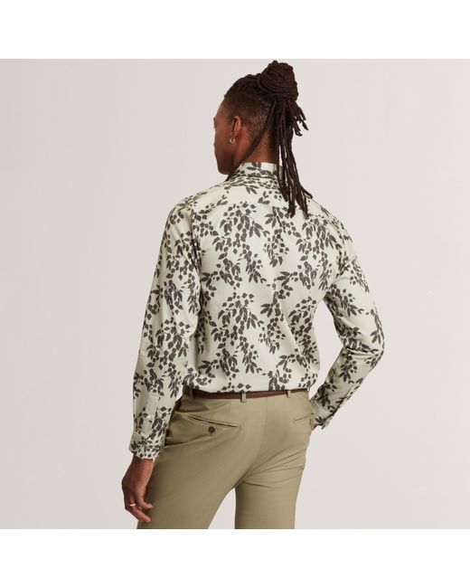 Ted Baker Brown Foliage Print Cotton Long Sleeve Shirt for men
