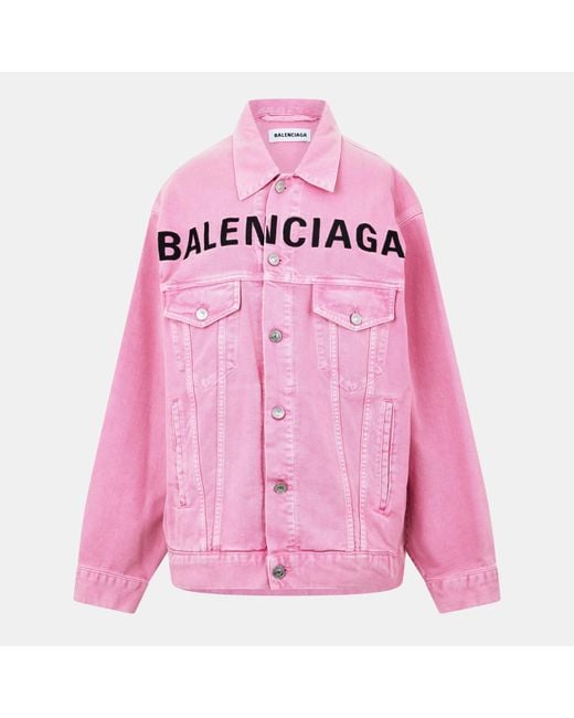 Balenciaga Pink Printed Logo Cotton Long Sleeve Denim Jacket