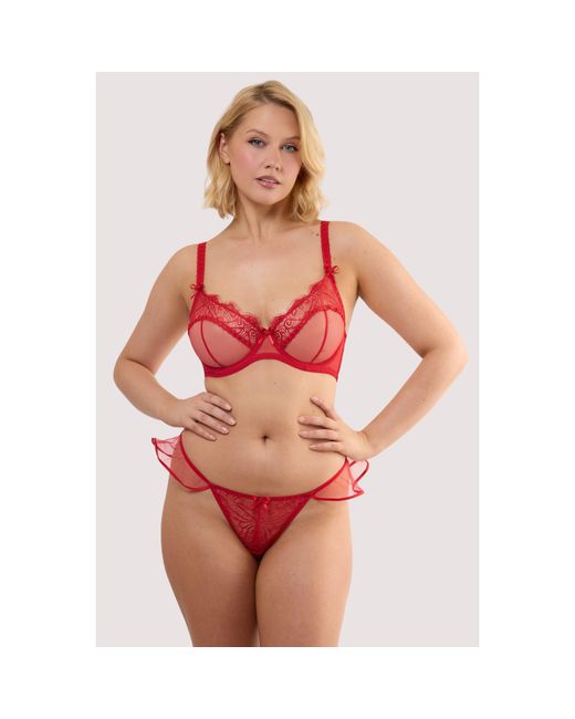 Playful Promises Red Monica Ribbon Slot Lace Thong