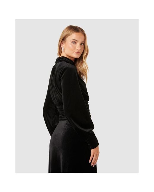Forever New Black Viola Velvet Keyhole Top