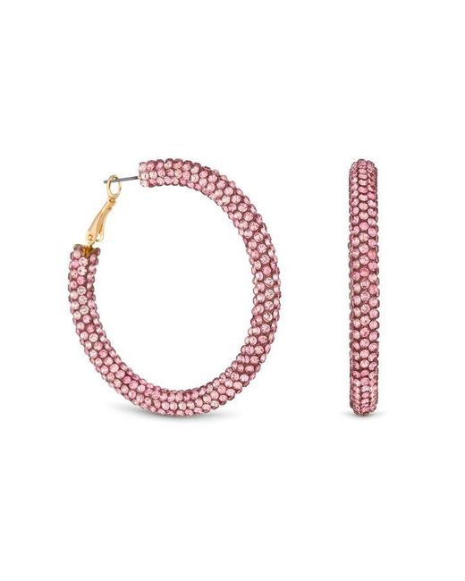 Mood Rose Pink Diamante Tube Hoop Earrings