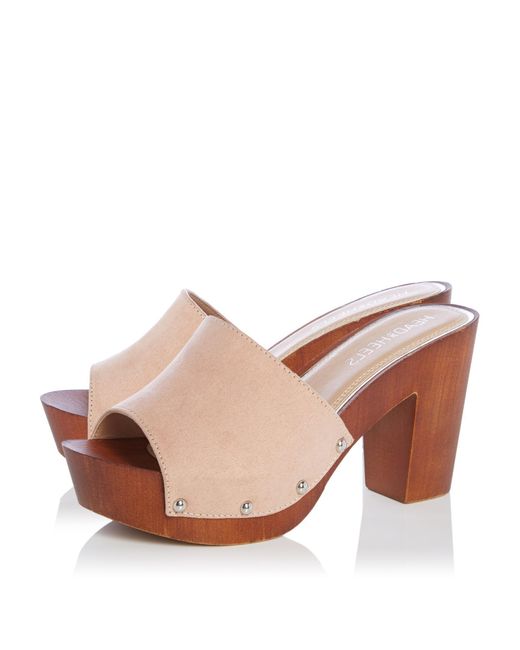Dune Brown Janna Studded Block Heel Mules