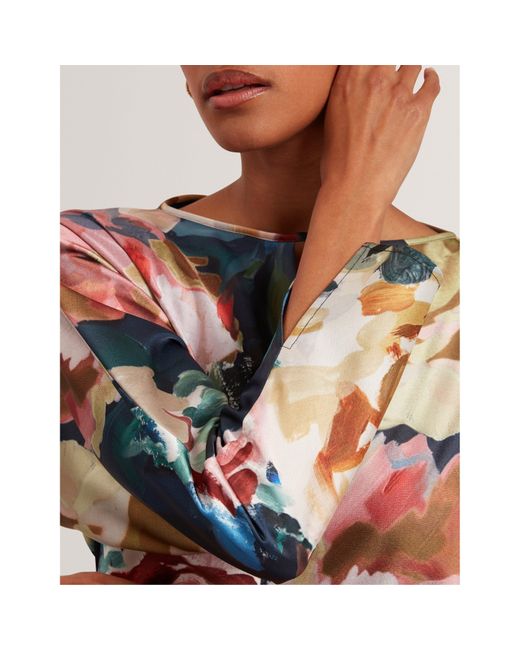 Ted Baker Blue Long-Sleeve Midi Tea Dress