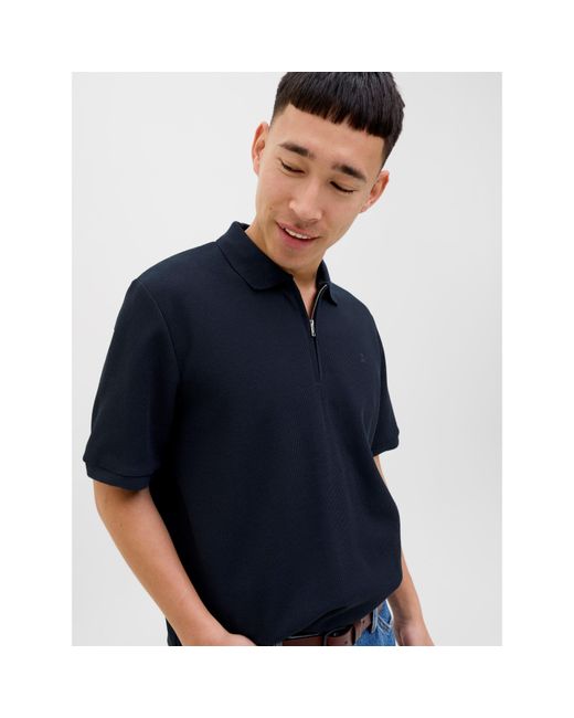 Jack & Jones Blue Austin Zip Polo for men