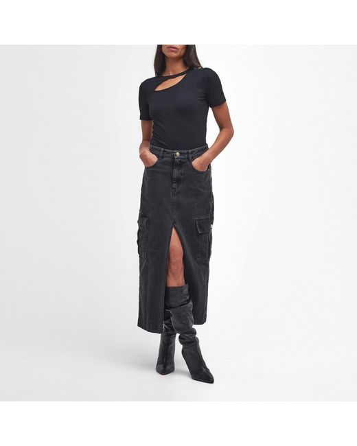 Barbour Black Tamsin Cargo Midi Skirt