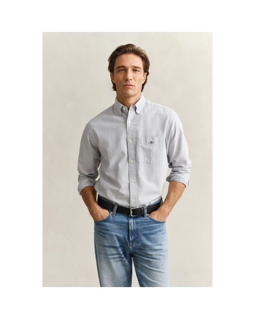 Gant Gray Regular Fit Banker Stripe Classic Oxford Shirt for men
