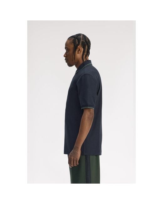 Fred Perry Blue Crepe Zipped Short-Sleeve Polo Shirt for men