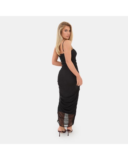 I Saw It First Black Mesh Ruched Midi Dress