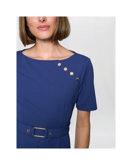 Gina Bacconi Blue Elise Belted Shift Dress