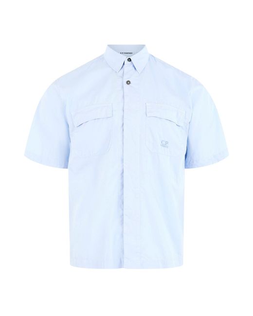 C P Company Blue Short Sleeve Ripstop Shirt for men
