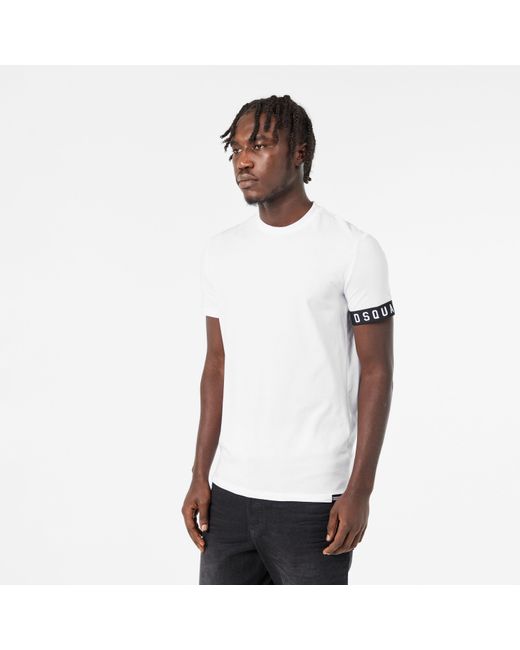 DSquared² White Dsq Band Logo Slim Fit T-Shirt for men