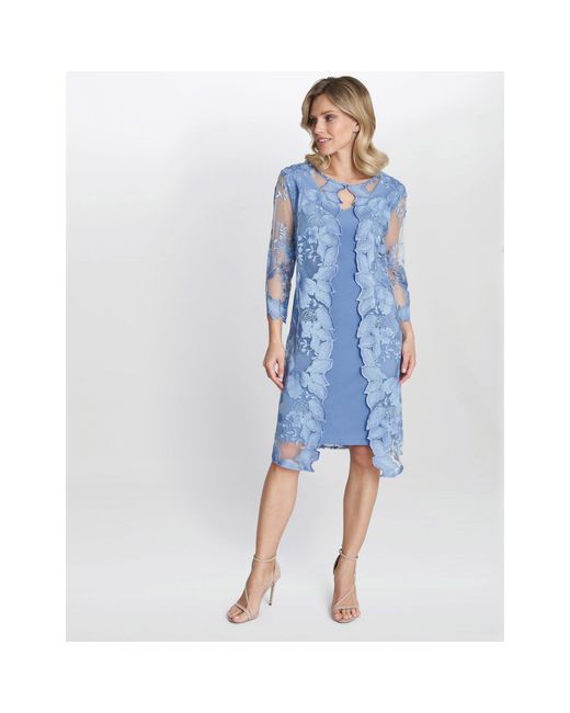 Gina Bacconi Blue Savoy Embroidered Lace Mock Jacket