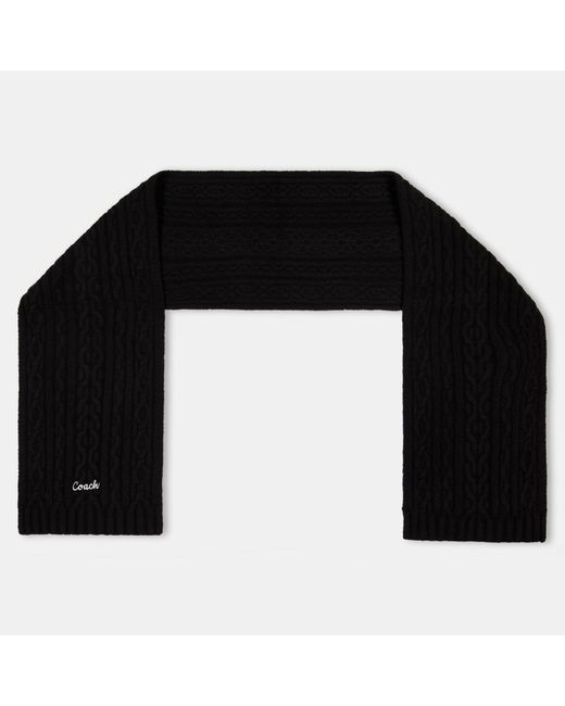COACH Black Cable Knitted Wool Scarf