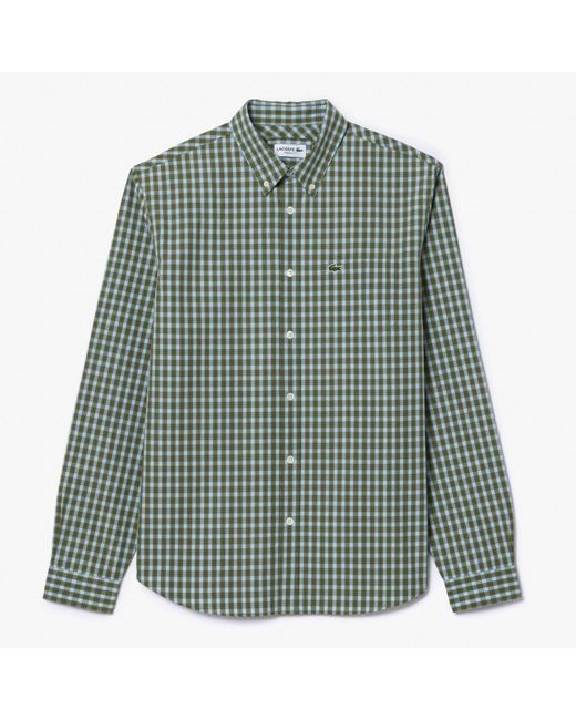 Lacoste Green Regular-Fit Plaid Poplin Shirt for men