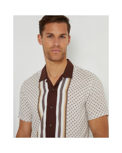 Threadbare Natural Short-Sleeve Patterned Shirt for men