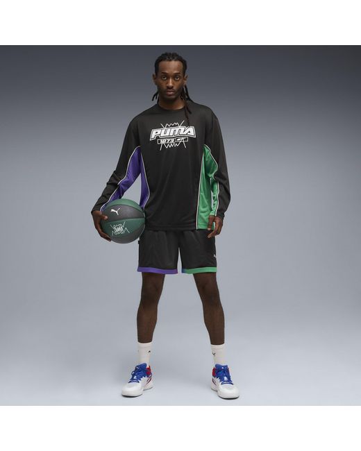 PUMA Black Hoopaverse Shooting Long Sleeve Performance Gym Top for men