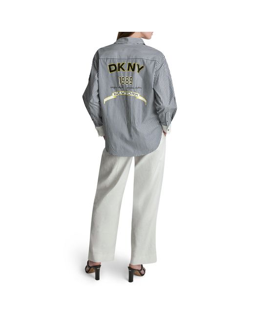 DKNY Gray Long Sleeve Patterned Shirt