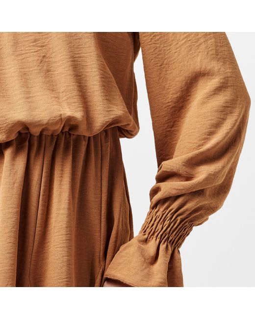 AX Paris Brown Camel High Neck Shirred Detail Skater Dress