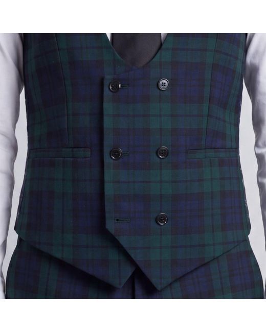 Twisted Tailor Blue Ginger Slim Fit Tartan Waistcoat for men