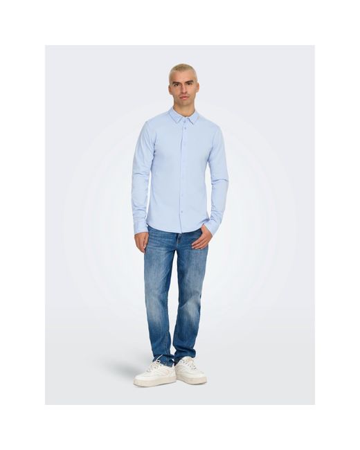 ONLY Blue Long-Sleeve Plain Shirt for men