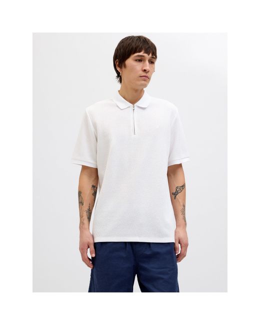 Jack & Jones White Austin Zip Polo for men