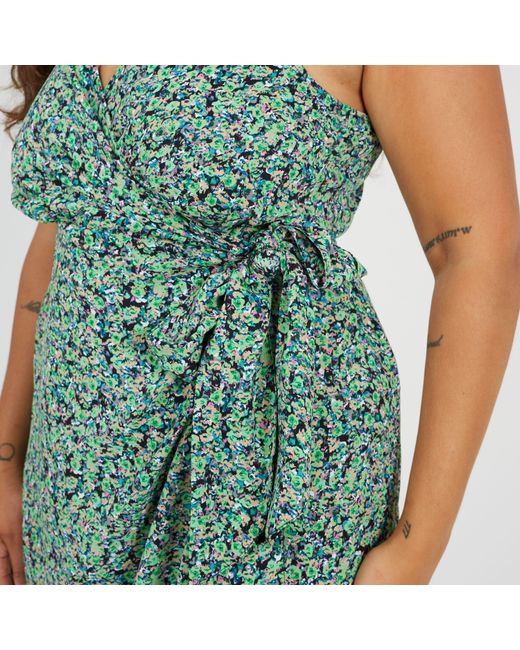 Brave Soul Green Plus Size Knot Front Strappy Midi Dress With Floral Print