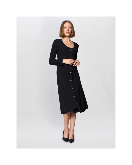 Gina Bacconi Black Cher Button Front Knit Midi Dress