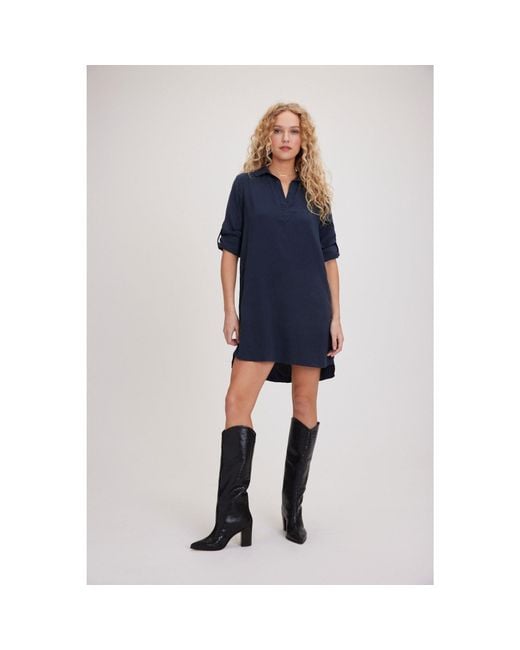 Bella Dahl Blue Long-Sleeve A-Line Shirt Dress