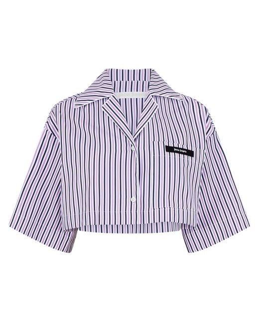Palm Angels Purple Striped Cropped Shirt