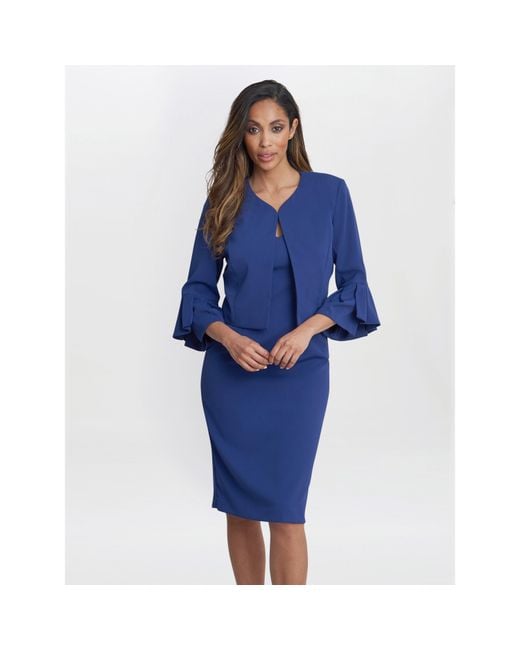Gina Bacconi Blue Merna Crepe Shift Dress