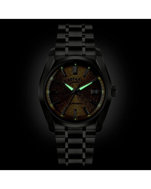 Rotary Metallic Lumen Champagne Dial Ss Bracelet Watc for men