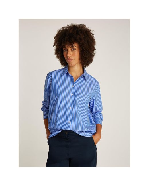 Tommy Hilfiger Blue Easy Fit Long-Sleeve Patterned Shirt