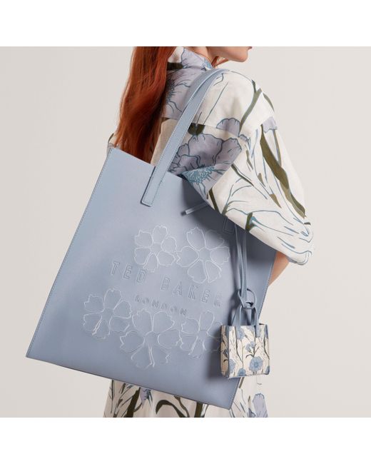 Ted Baker Blue Large Embroidered Floral Icon Tote Bag With Charm