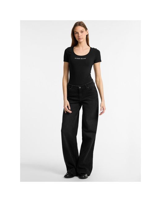 Guess Black Designer Form-Fitting Snap Closure Bodysuit
