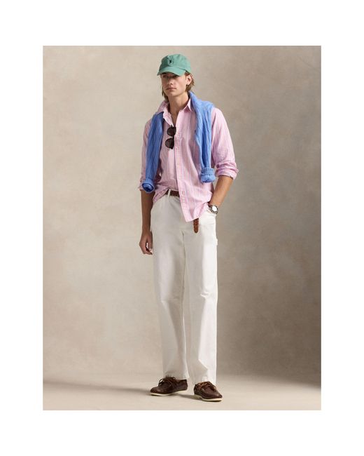 Polo Ralph Lauren Pink Multi-Coloured Striped Poplin Shirt for men