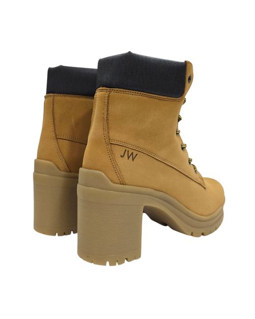 Jack Wills Brown Premium Leather Block Heel Lace Up Ankle Boots