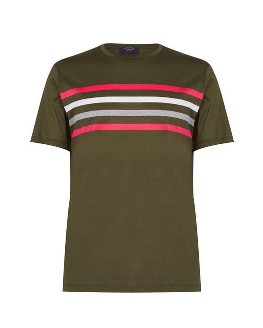 Paul & Shark Green Stripe Crew T Shirt for men