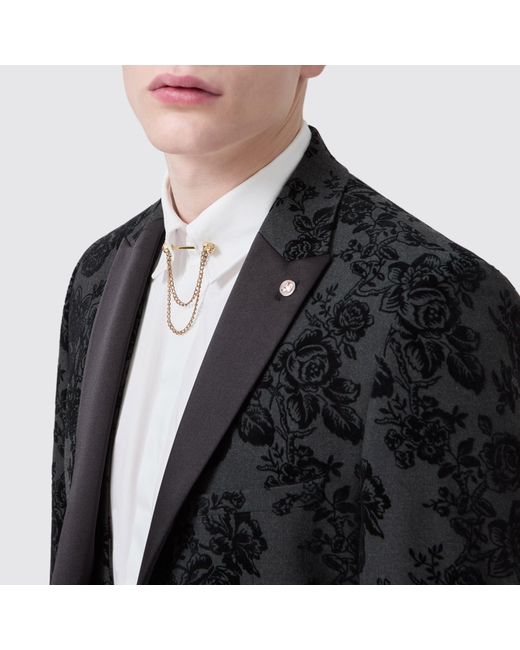 Twisted Tailor Black Cipher Skinny Fit Flocked Jacket for men