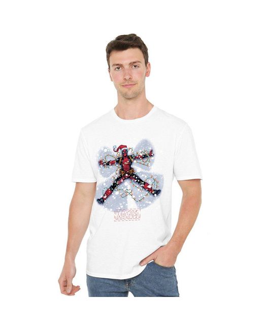 Deadpool White Marvel Christmas Snow Angel T-Shirt for men