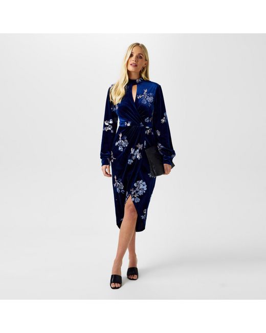 Biba Blue Embellished Velvet Dress
