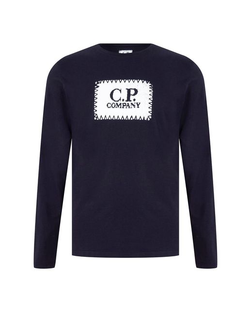 C P Company Blue Cotton Long Sleeve Crew Neck T-Shirt for men